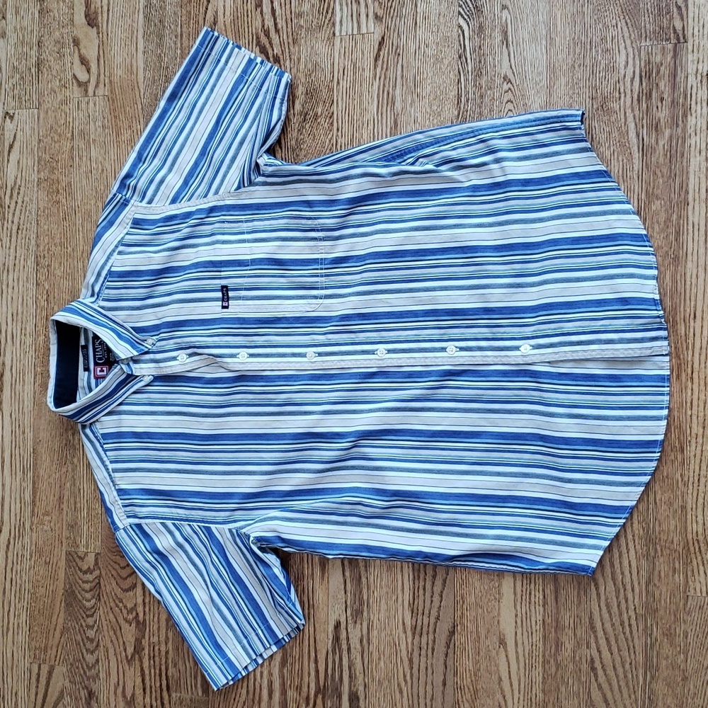 (M) Chaps Easy Care Men's Striped Business Casual Lightweight Vacation Travel